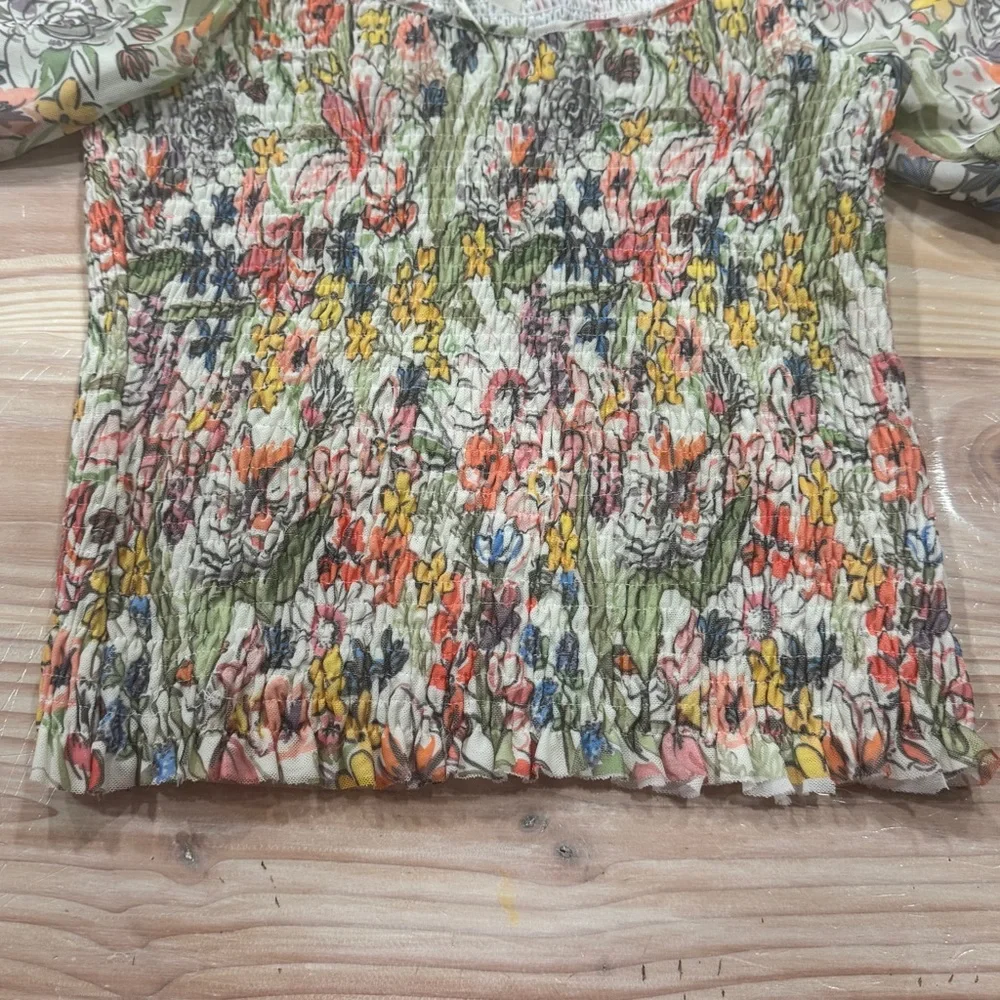 Anthropologie Floral Puff Sleeve Blouse SMALL